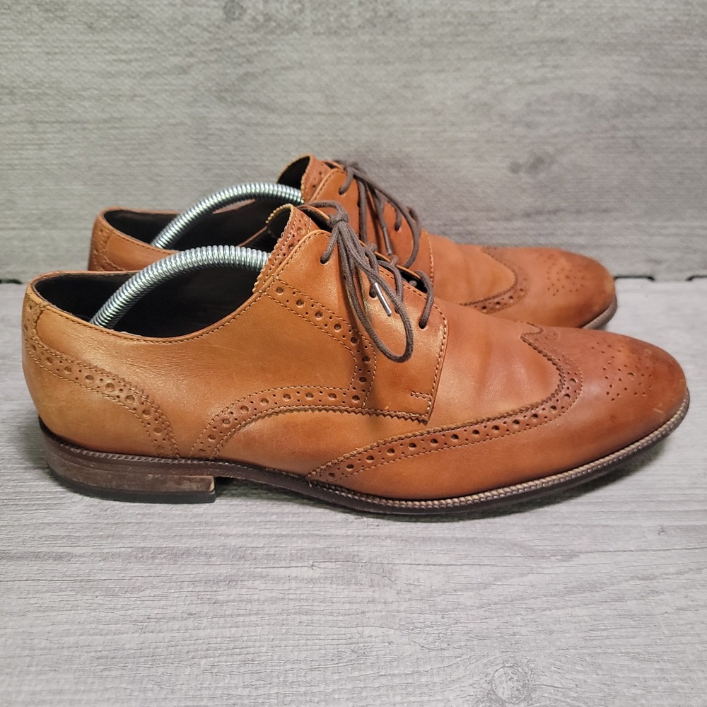 Cole Haan C24116 Wingtip Oxford Mens 11 M British Tan Leather Brogue Dress Shoes - Picture 2 of 11